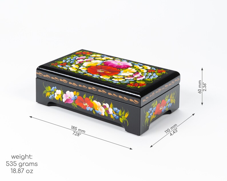 Ukrainian Lacquer Box, Handmade Decorative Casket Box, Hand Painted Unique Large Trinket Jewelry Box, Petrykivka Gift Ukraine Shop, S041 image 9