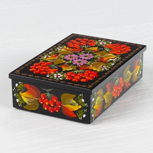 Ukrainian Hand Painted Decorative Box, Unique Lacquer Box, Handmade Rectangular Trinket Jewelry Casket, Petrykivka Gift Ukraine Shop, S171 image 3