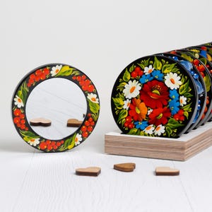 Ukrainian Cosmetic Mirror, Compact Unique Handmade Flower Jewelry Pocket Mirror, Small Purse Makeup Mirror, Petrykivka Gift Shop, S121