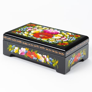 Ukrainian Lacquer Box, Handmade Decorative Casket Box, Hand Painted Unique Large Trinket Jewelry Box, Petrykivka Gift Ukraine Shop, S041 image 2