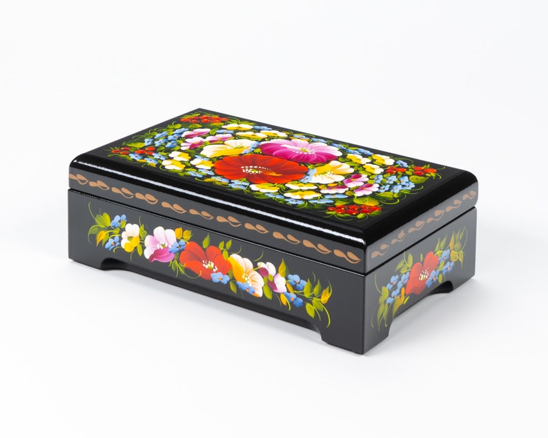 Ukrainian Lacquer Box, Handmade Decorative Casket Box, Hand Painted Unique Large Trinket Jewelry Box, Petrykivka Gift Ukraine Shop, S041 image 2