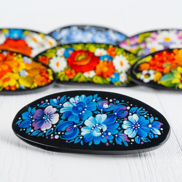 Ukrainische Handbemalte Haarspange Für Frau, Holzhaarspange, Handgemachte Haarspange, Petrykivka Geschenk Ukraine, S211