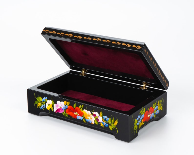 Ukrainian Lacquer Box, Handmade Decorative Casket Box, Hand Painted Unique Large Trinket Jewelry Box, Petrykivka Gift Ukraine Shop, S041 image 3