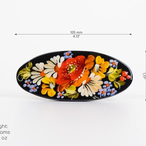 Ukrainian Hand Painted Hair Barrette For Woman, French Barrette, Wooden Accessories, Handmade Hair Clip, Petrykivka Gift Ukraine Shop, S131 image 6