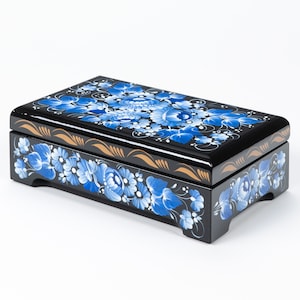 Ukrainian Large Jewelry Box, Hand Painted Lacquer Box, Handmade Unique Trinket Decorative Box Casket, Petrykivka Gift Ukraine Shop, S022 image 2