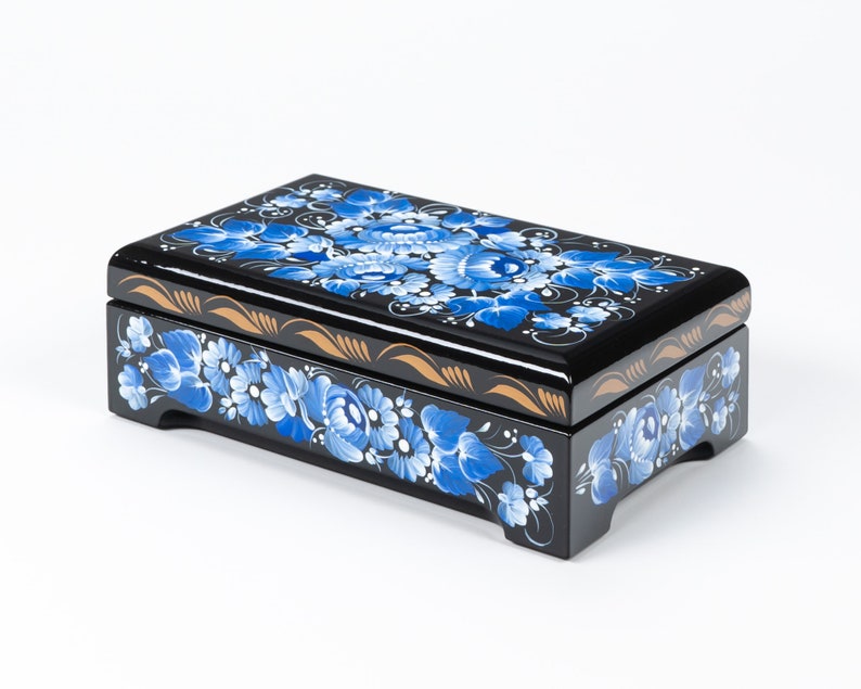 Ukrainian Large Jewelry Box, Hand Painted Lacquer Box, Handmade Unique Trinket Decorative Box Casket, Petrykivka Gift Ukraine Shop, S022 image 2