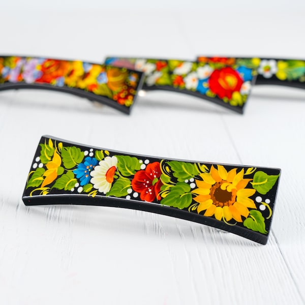 Sunflower Hair Clip • Petrykivka Wood Painting • Made in Ukraine • S221