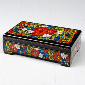 Ukrainische Große Schmuckschatulle, Handgemalte Lackschatulle, Handgefertigte Einzigartige Schmuckschatulle Schatulle, Petrykivka Geschenk Ukraine, S071