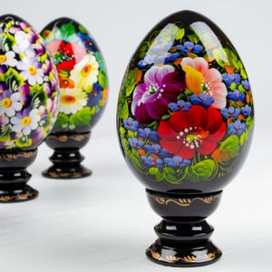 Ukrainian Easter Egg • Ukraine Seller Decorative Wooden Pysanky • Hand Painted Easter Decor • Petrykivka Handmade Gift Shop • S041