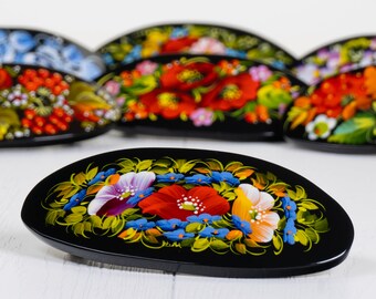 Ukrainian Hand Painted Hair Barrette For Woman, Wooden Hair Clip, French Barrette, Handmade Accessories, Petrykivka Gift Ukraine Shop, S041