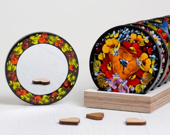 Ukrainian Cosmetic Mirror, Compact Unique Handmade Flower Jewelry Pocket Mirror, Small Purse Makeup Mirror, Petrykivka Gift Shop, S101