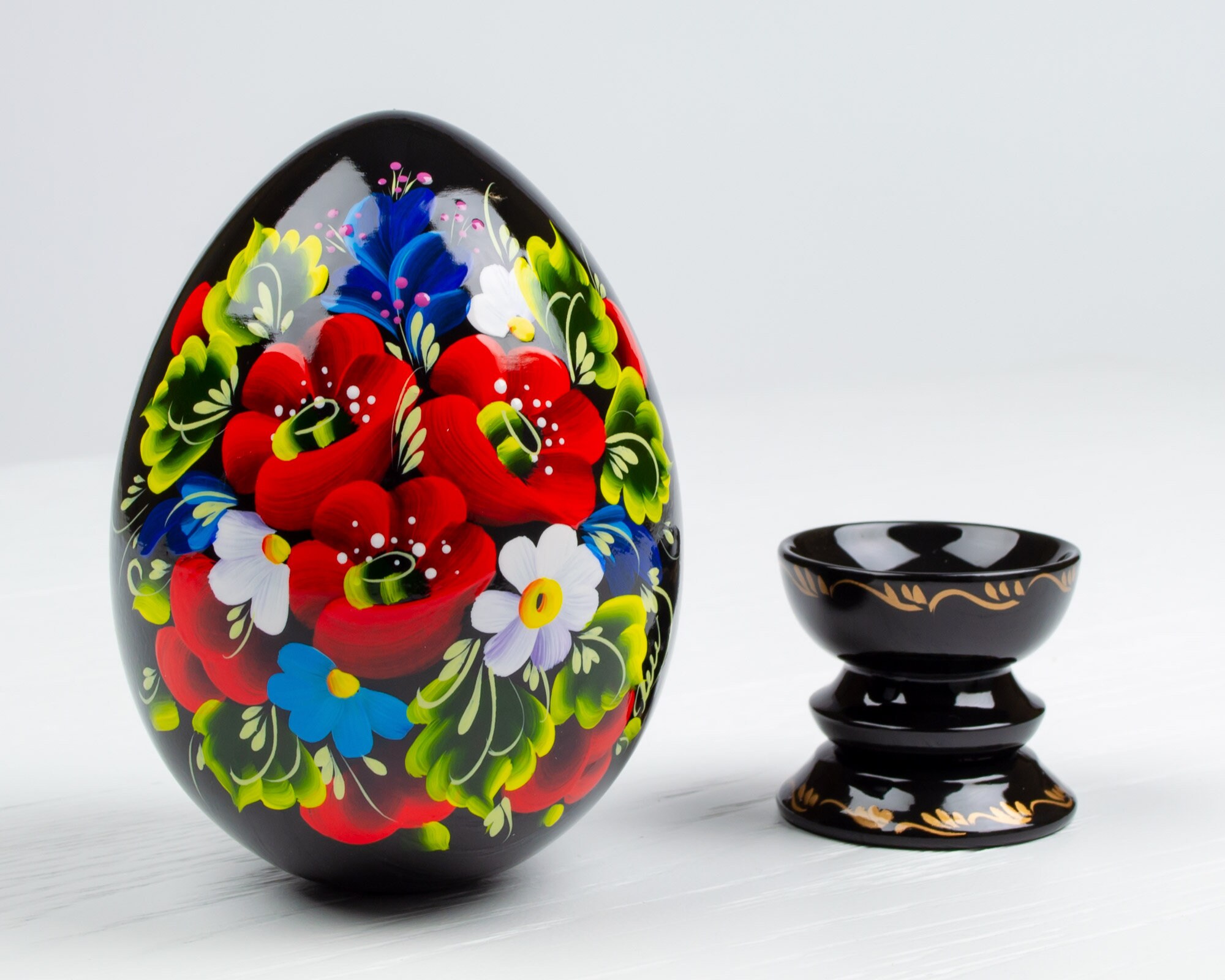 Ukrainian Pysanky Egg • Hand Painted Decorative Wooden Egg • Petrykivka ...
