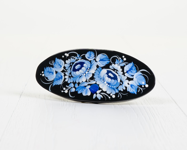 Ukrainian Hand Painted Hair Barrette For Woman, Wooden Hair Clip, French Barrette, Handmade Accessories, Petrykivka Gift Ukraine Shop, S022 image 3