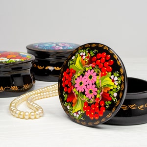 Handmade Ukrainian Lacquer Box • Petrykivka Floral Jewelry Box • S171 image 2