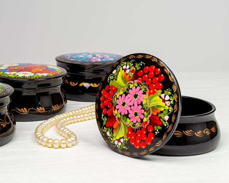 Trinket Ring Box Unique Decorative Box Small Lacquer Box Ukrainian Gift Petrykivka S171 Hand Painted Jewelry Box Handmade Wedding Favor