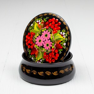 Handmade Ukrainian Lacquer Box • Petrykivka Floral Jewelry Box • S171 image 3
