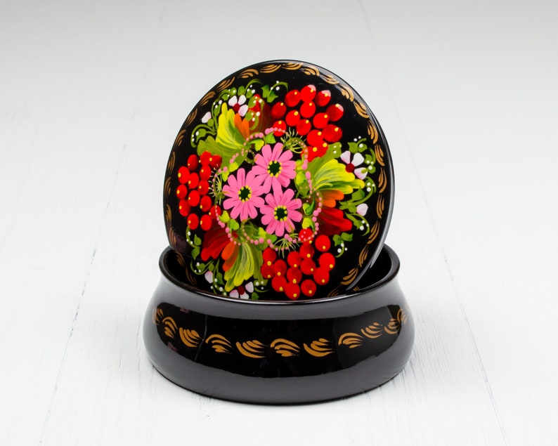 Handmade Ukrainian Lacquer Box • Petrykivka Floral Jewelry Box • S171 image 3