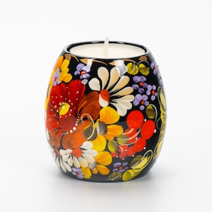 Ukrainian Hand Painted Tea Light Candle Holder, Tealight Christmas Candle Holder, Candlestick Holder, Petrykivka Gift Ukraine Seller, S131 image 3