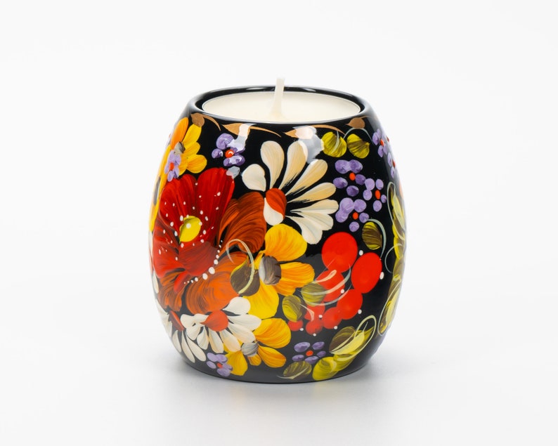 Ukrainian Hand Painted Tea Light Candle Holder, Tealight Christmas Candle Holder, Candlestick Holder, Petrykivka Gift Ukraine Seller, S131 image 3