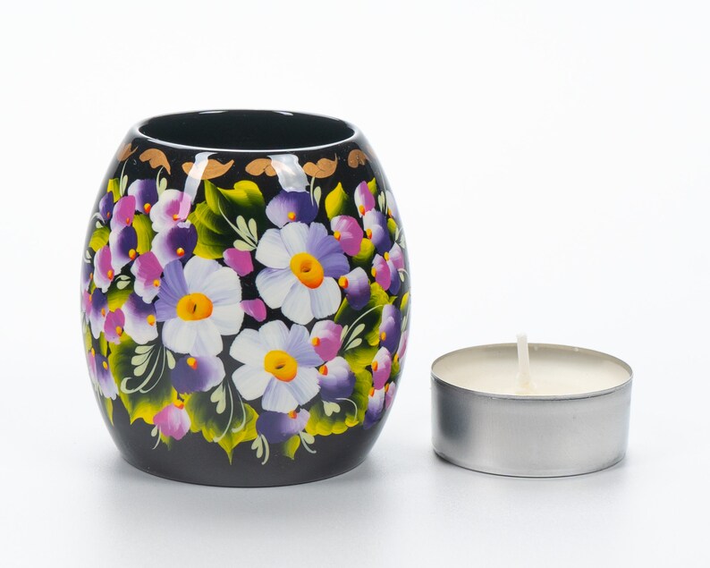 Ukrainian Hand Painted Tea Light Candle Holder, Tealight Christmas Candle Holder, Candlestick Holder, Petrykivka Gift Ukraine Seller, S072 image 8