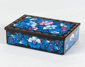 手描きのペトリキフカジュエリーボックス • ウクライナの花柄小物入れ