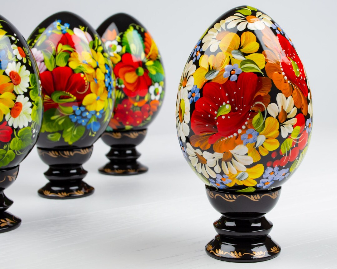 Ukrainian Hand Painted Easter Egg on Stand, Wooden Decorative Pysanky ...