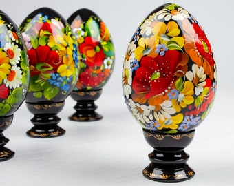 Ukrainian Easter Egg • Hand Painted Easter Decor • Wooden Decorative Pysanky • Petrykivka Handmade Gift Shop • Ukraine Seller • S131