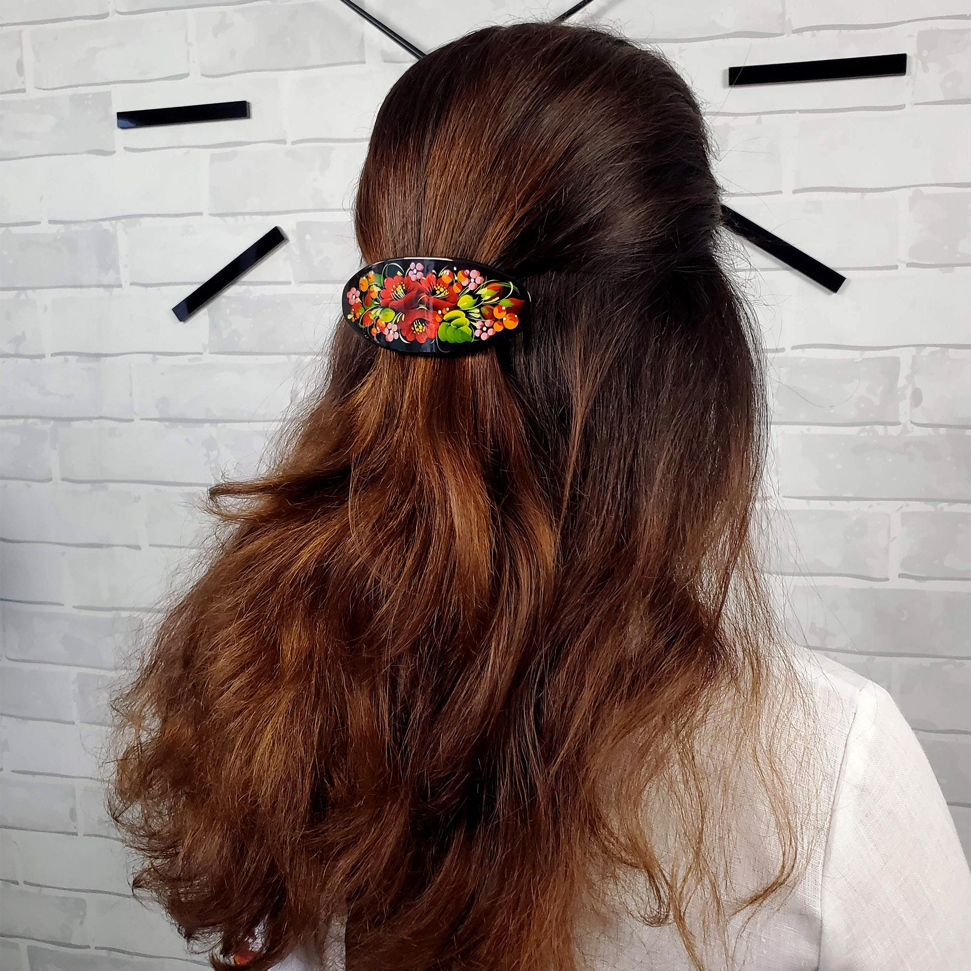 Hand Painted Hair Barrette For Woman Wooden Hair Accessories Etsy