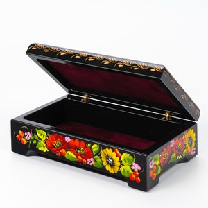 Ukrainian Large Jewelry Box, Hand Painted Lacquer Box, Handmade Decorative Casket, Unique Trinket Box, Petrykivka Gift Ukraine Shop, S162 image 3