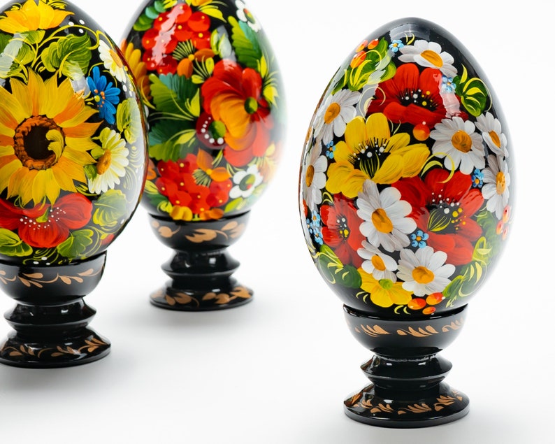 Ukrainian Pysanky Easter Egg, Wooden Easter Egg, Easter Decor, Hand Painted Petrykivka Gift Ukraine Shop, S202 