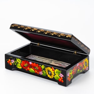 Ukrainian Large Jewelry Box, Hand Painted Lacquer Box, Handmade Decorative Casket, Unique Trinket Box, Petrykivka Gift Ukraine Shop, S162 image 5