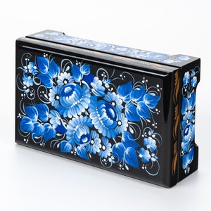 Ukrainian Large Jewelry Box, Hand Painted Lacquer Box, Handmade Unique Trinket Decorative Box Casket, Petrykivka Gift Ukraine Shop, S022 image 7