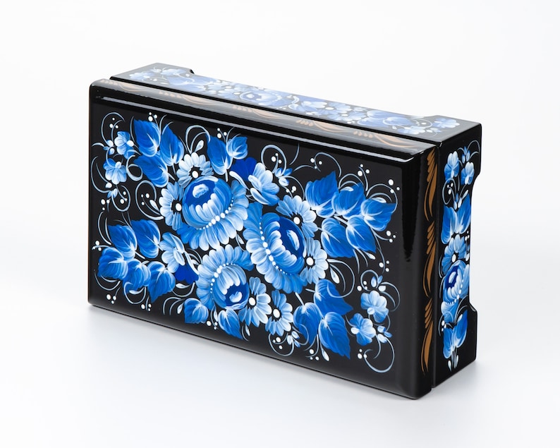 Ukrainian Large Jewelry Box, Hand Painted Lacquer Box, Handmade Unique Trinket Decorative Box Casket, Petrykivka Gift Ukraine Shop, S022 image 7