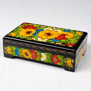 Ukrainian Lacquer Box, Handmade Decorative Casket Box, Hand Painted Unique Large Trinket Jewelry Box, Petrykivka Gift Ukraine Shop, S221
