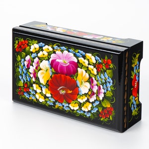 Ukrainian Lacquer Box, Handmade Decorative Casket Box, Hand Painted Unique Large Trinket Jewelry Box, Petrykivka Gift Ukraine Shop, S041 image 7