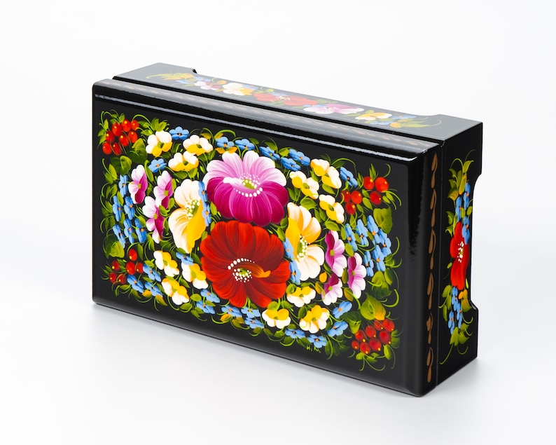 Ukrainian Lacquer Box, Handmade Decorative Casket Box, Hand Painted Unique Large Trinket Jewelry Box, Petrykivka Gift Ukraine Shop, S041 image 7