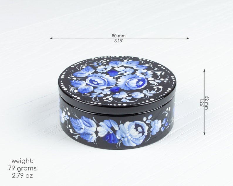 Ukrainian Small Decorative Box, Hand Painted Jewelry Box, Trinket Ring Box, Unique Handmade Lacquer Box Petrykivka Gift Ukraine Shop, S022 image 9