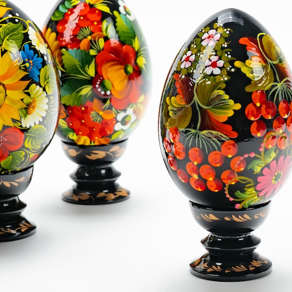 Ukraine Sellers Pysanky Egg • Hand Painted Easter Home Decor • Ukrainian Decorative Wooden Egg • Petrykivka Handmade Gift Shop • S171