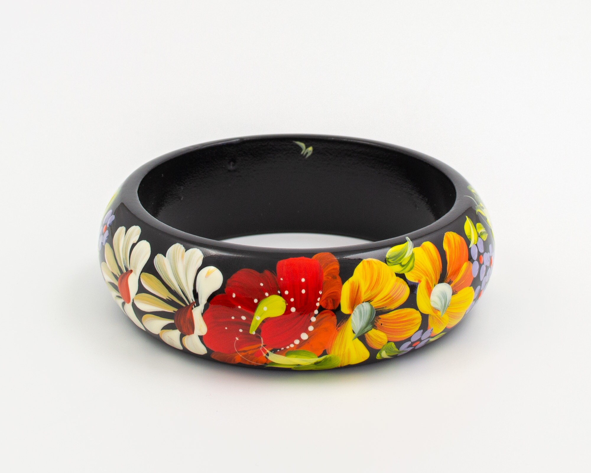 Handmade Floral Bangle • Ukrainian Petrykivka Wood Bracelet • S131