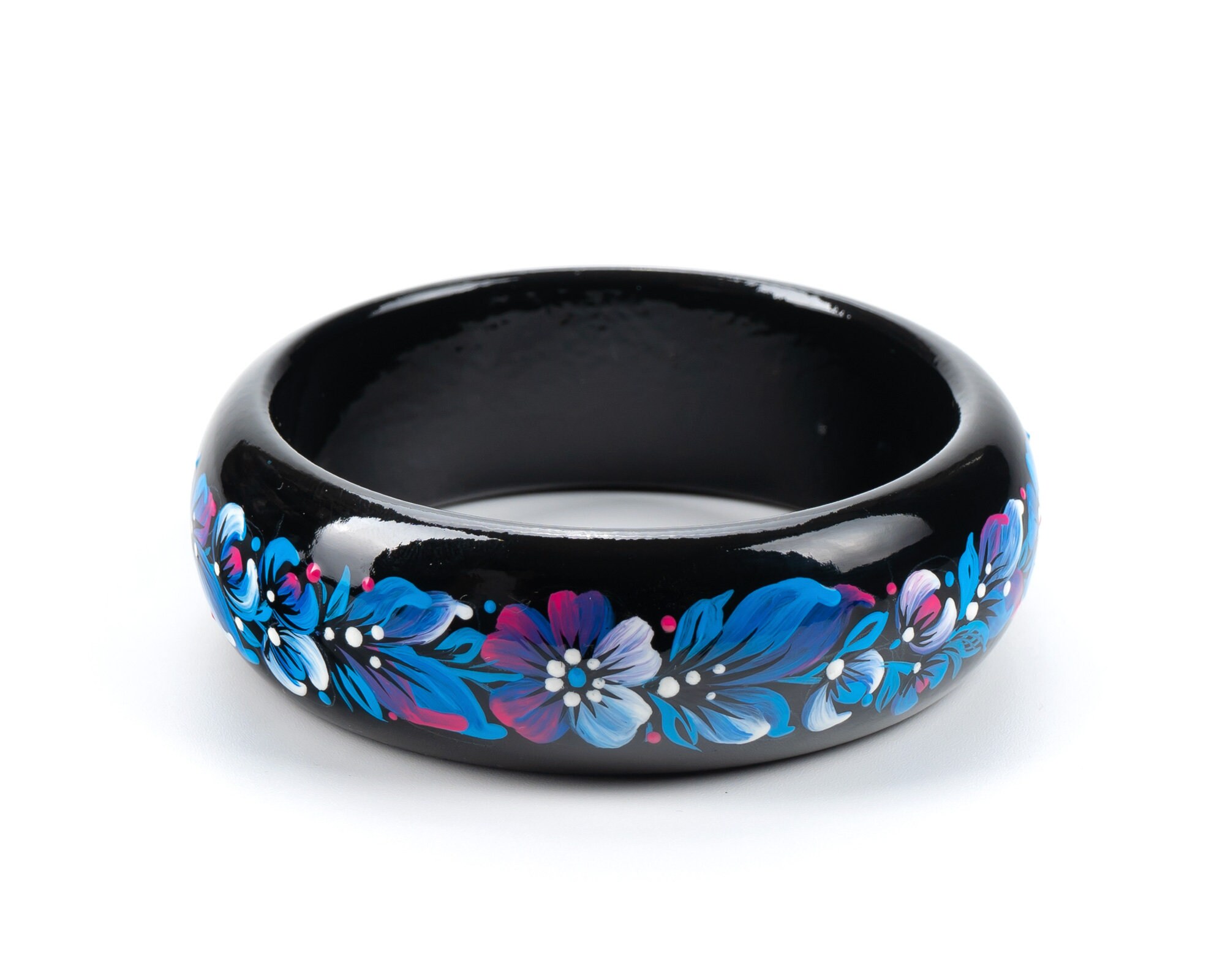 Hand Painted Floral Bangle • Ukrainian Petrykivka Wood Bracelet