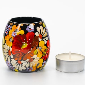 Ukrainian Hand Painted Tea Light Candle Holder, Tealight Christmas Candle Holder, Candlestick Holder, Petrykivka Gift Ukraine Seller, S131 image 8