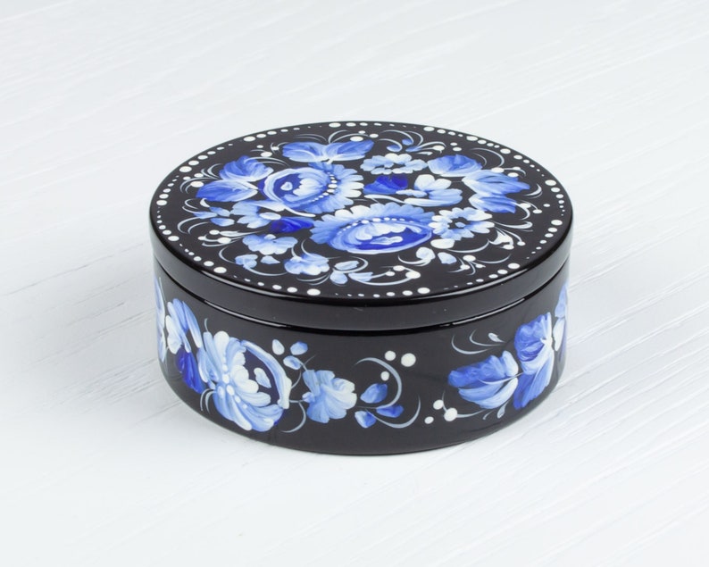 Ukrainian Small Decorative Box, Hand Painted Jewelry Box, Trinket Ring Box, Unique Handmade Lacquer Box Petrykivka Gift Ukraine Shop, S022 