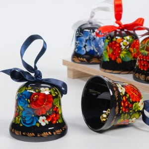 Ukrainian Christmas Decorative Ornament, Hand Painted Jingle Bell, Wooden Tree Decor Bell, Petrykivka Handmade Gift, Ukraine Seller, S012