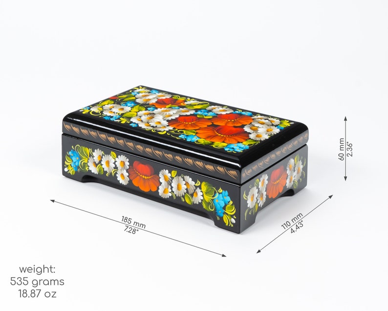 Hand Painted Floral Lacquer Box, Ukrainian Petrykivka Art image 9