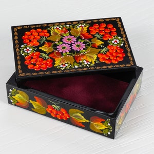 Ukrainian Hand Painted Decorative Box, Unique Lacquer Box, Handmade Rectangular Trinket Jewelry Casket, Petrykivka Gift Ukraine Shop, S171 image 5
