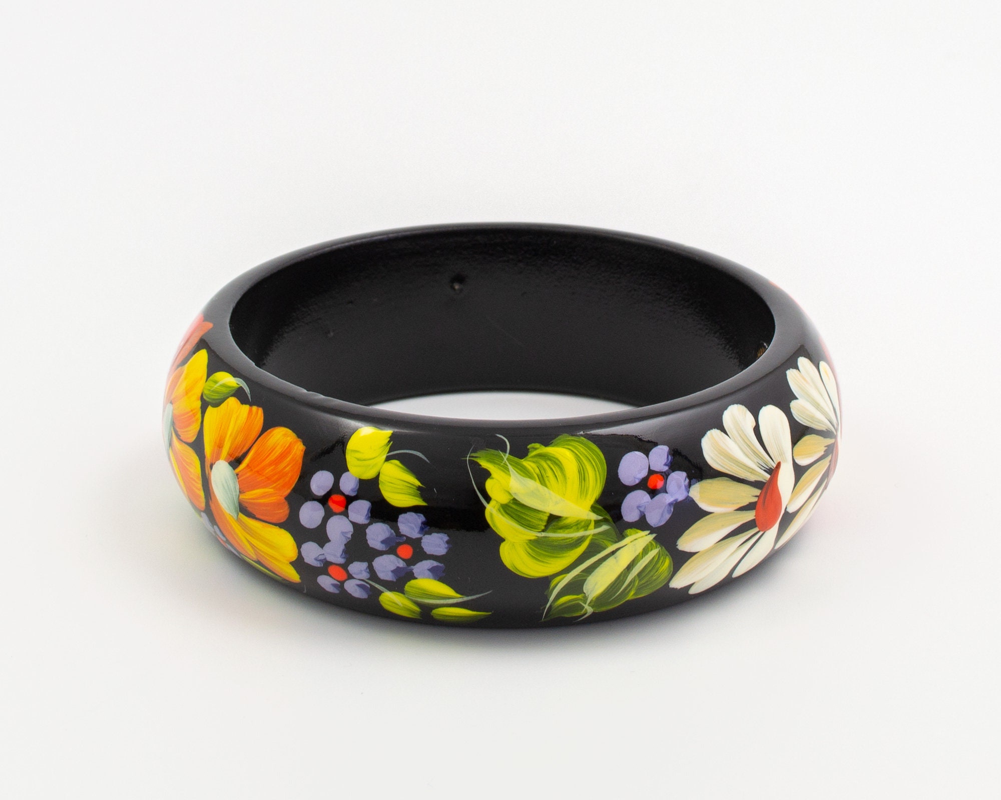 Handmade Floral Bangle • Ukrainian Petrykivka Wood Bracelet • S131