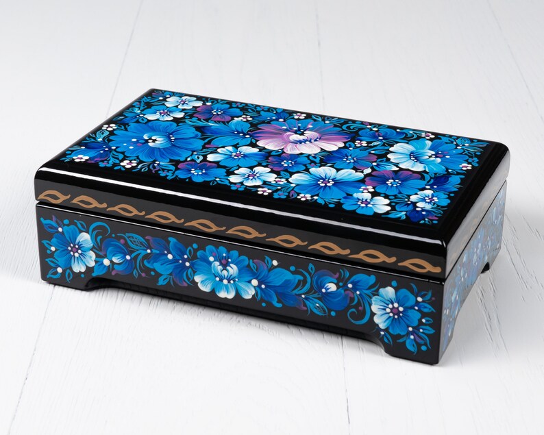 Ukrainian Large Jewelry Box, Hand Painted Lacquer Box, Handmade Unique Decorative Trinket Box Casket, Petrykivka Gift Ukraine Shop, S211 