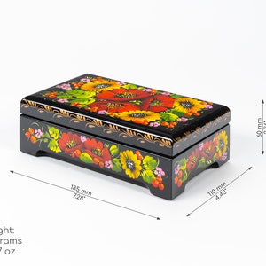 Ukrainian Large Jewelry Box, Hand Painted Lacquer Box, Handmade Decorative Casket, Unique Trinket Box, Petrykivka Gift Ukraine Shop, S162 image 9