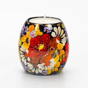 Ukrainian Hand Painted Tea Light Candle Holder, Tealight Christmas Candle Holder, Candlestick Holder, Petrykivka Gift Ukraine Seller, S131 image 2