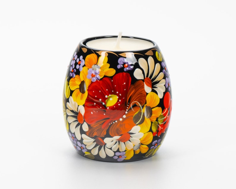 Ukrainian Hand Painted Tea Light Candle Holder, Tealight Christmas Candle Holder, Candlestick Holder, Petrykivka Gift Ukraine Seller, S131 image 2